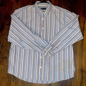 Men’s Aeropostale Striped Long Sleeve Button Down Shirt XL Blue/Brown/Cream